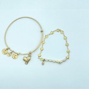 Alex and Ani Set of 2 Gold Tone Heart Charm Bracelets